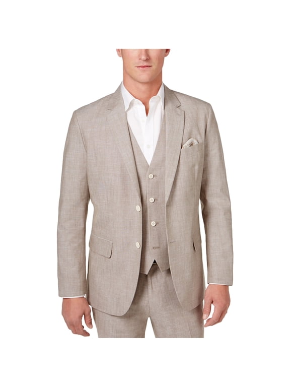 Mens Chambray Two Button Blazer Jacket, Beige, XX-Large (Regular)