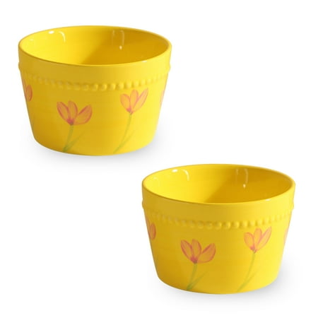 

Qeeadeea Colorful Cereal Bowl Set Of 2 Small Ceramic Soup Bowl Rice Bowl For Breakfast Poke Bowl -yellow-11.5x11.5x7cm 500ml