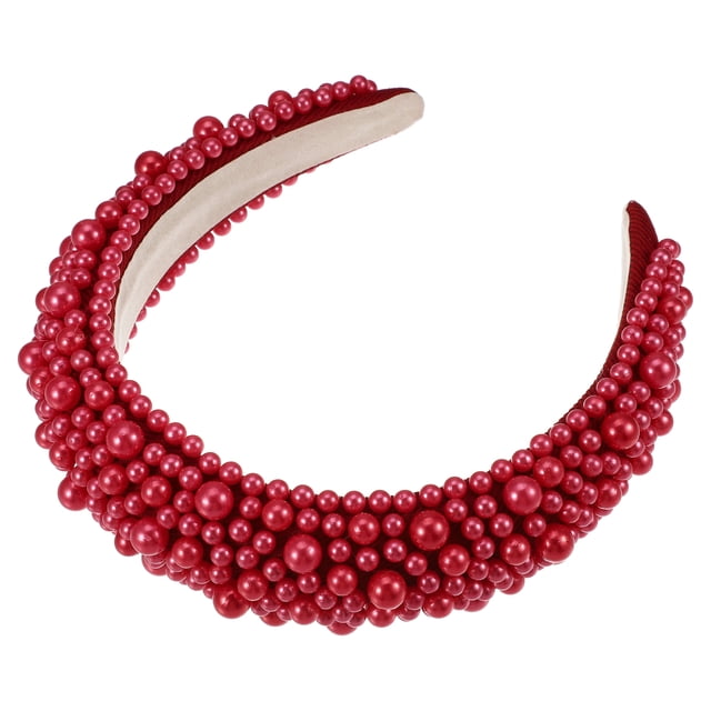 Diadema acolchada con perlas de imitación, diadema de ala ancha con esponja, diadema para mujer, rojo