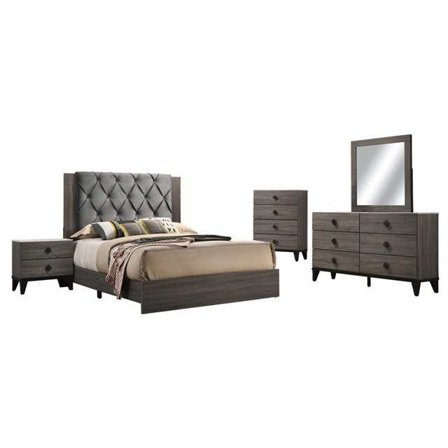 Madelyn Walnut 5pc Eastern King Bedroom Set with Faux Marble Tops