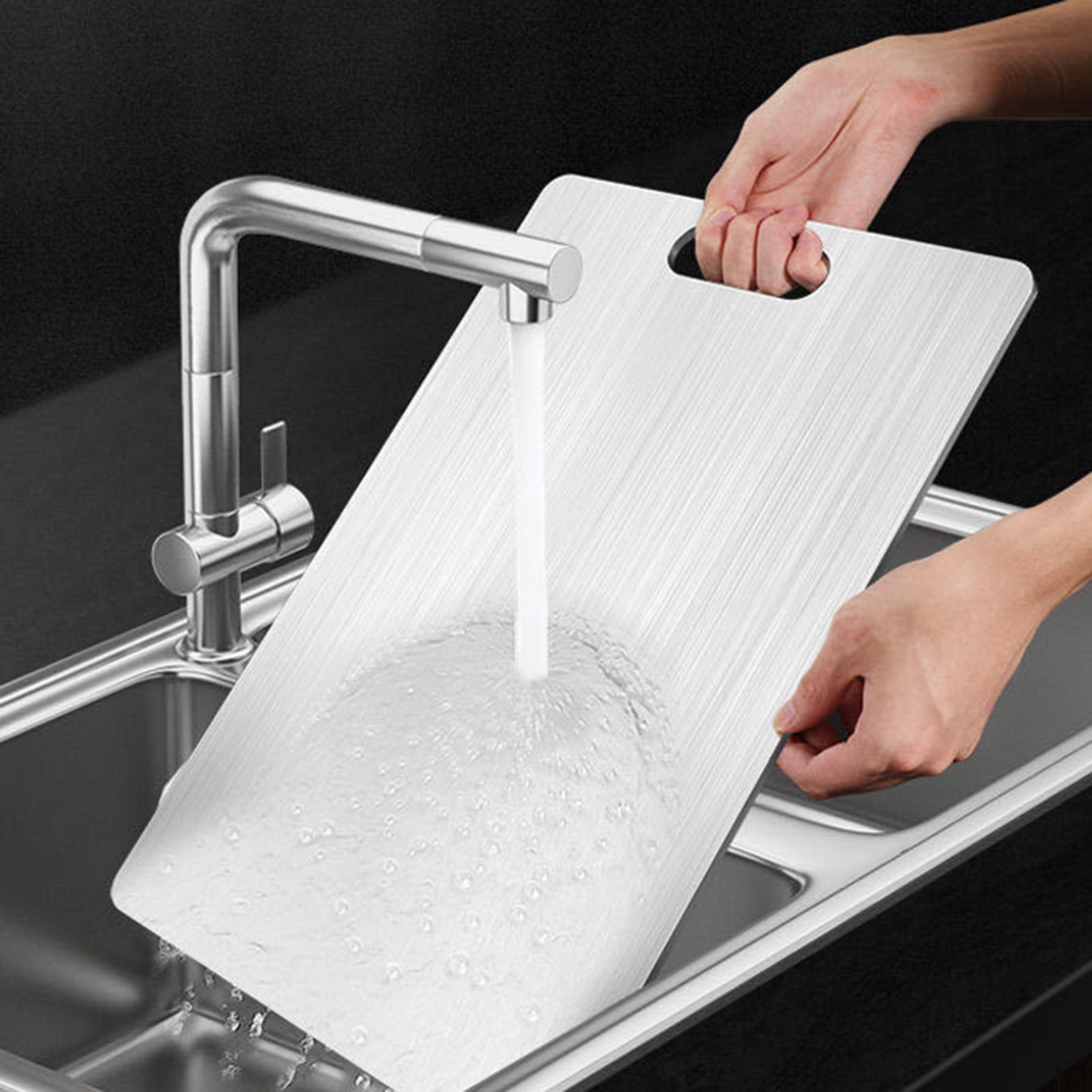 Homelife Double Sided Cutting Board for Kitchen Quick Thawing Crack Resistance Cutting Board Stainless Steel Chopping Board for Meats Fruits Vegetables