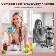 VAVSEA Immersion Blender, 1100W 5-in-1 Hand Blender, 24-Speed Stick Blender for Small Kitchen, Splash-Resistant Handheld Blender Mixer with Turbo Mode for Smoothies, Baby Food, Red