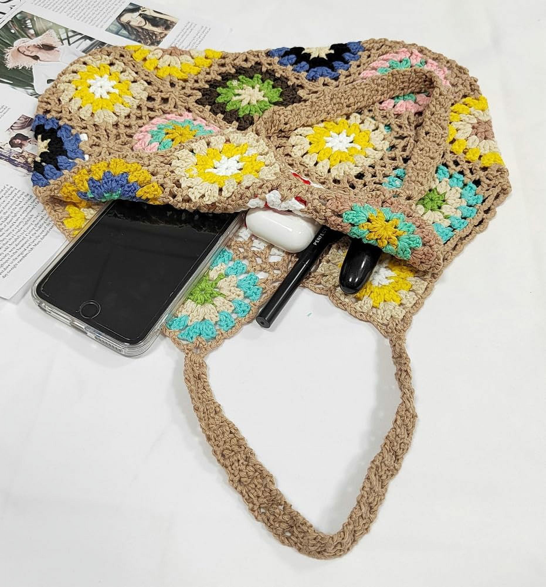 Zhengup Crochet Handbags for Women Knitted Handmade Shouder Bag Colorful Summer Tote Woven Top Handle Purse Vacation