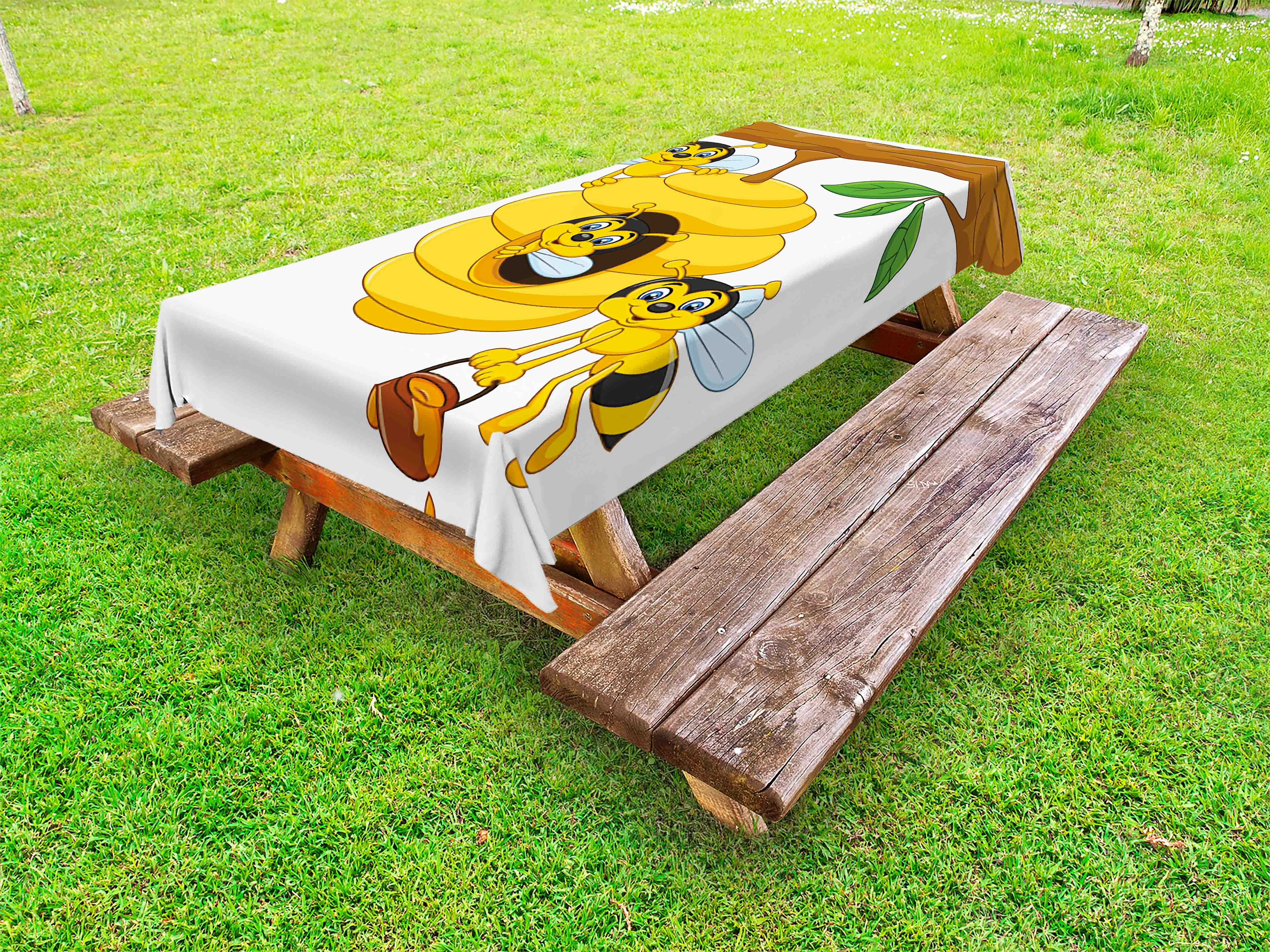 Tablecloth Yellow Insects Nursery Outdoor Tablecloth, Branch of Tree with Beehive and Bees Honey ...