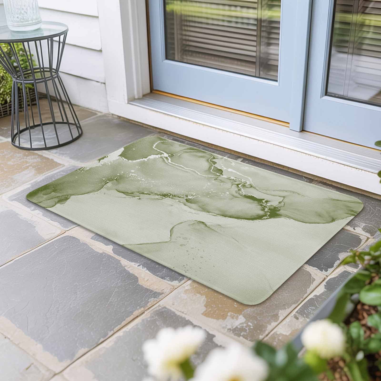 Marble Sage Green Doormat Outdoor Entrance 20"x31.5", Modern Abstract Ink Painting Luxury Absorb Moisture Dirt Door Mats, Non-Slip Rubber Backing Floor Mats Indoor, Low-Profile Front Door Rugs
