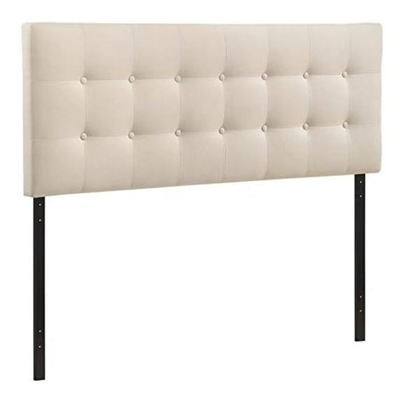Roseberry Kids Modern Fabric Upholstered Queen Panel Headboard in Ivory