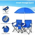 thumbnail image 5 of CRXX Double Camping Chair with Canopy, Folding Camp Chairs w/Cup Holder, Cooler & Carry Bag, Table, Side Pocket, 2 Person Portable Beach Chair with Umbrella, for Picnic Fishing (Blue), 5 of 18