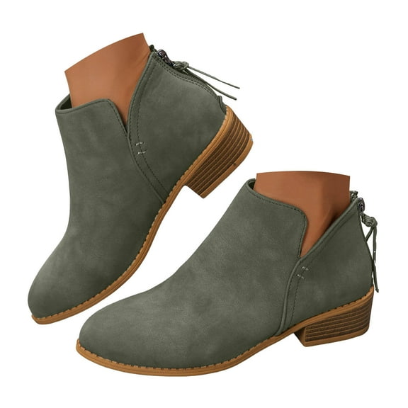 Mepaouo Women's Ankle Boots Closed Toe Suede Western Short Booties Stacked Heel Walking Dressy Shoes