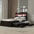 thumbnail image 5 of Dark Brown Twin XL Platform Bed - Features Storage LED Headboard, Charging Station, Twin Trundle & 2 Drawers, 5 of 20