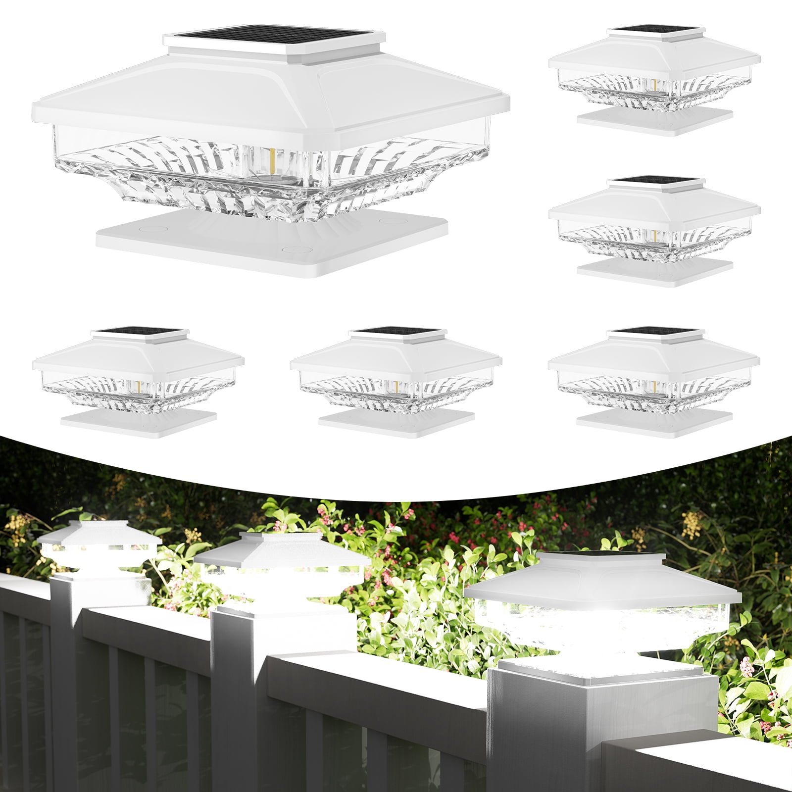 BITPOTT 6 Pack Solar Landscape Post Lights Modern LED Cool White Waterproof IP65 3-in-1 for 4x4 5x5 6x6 Posts