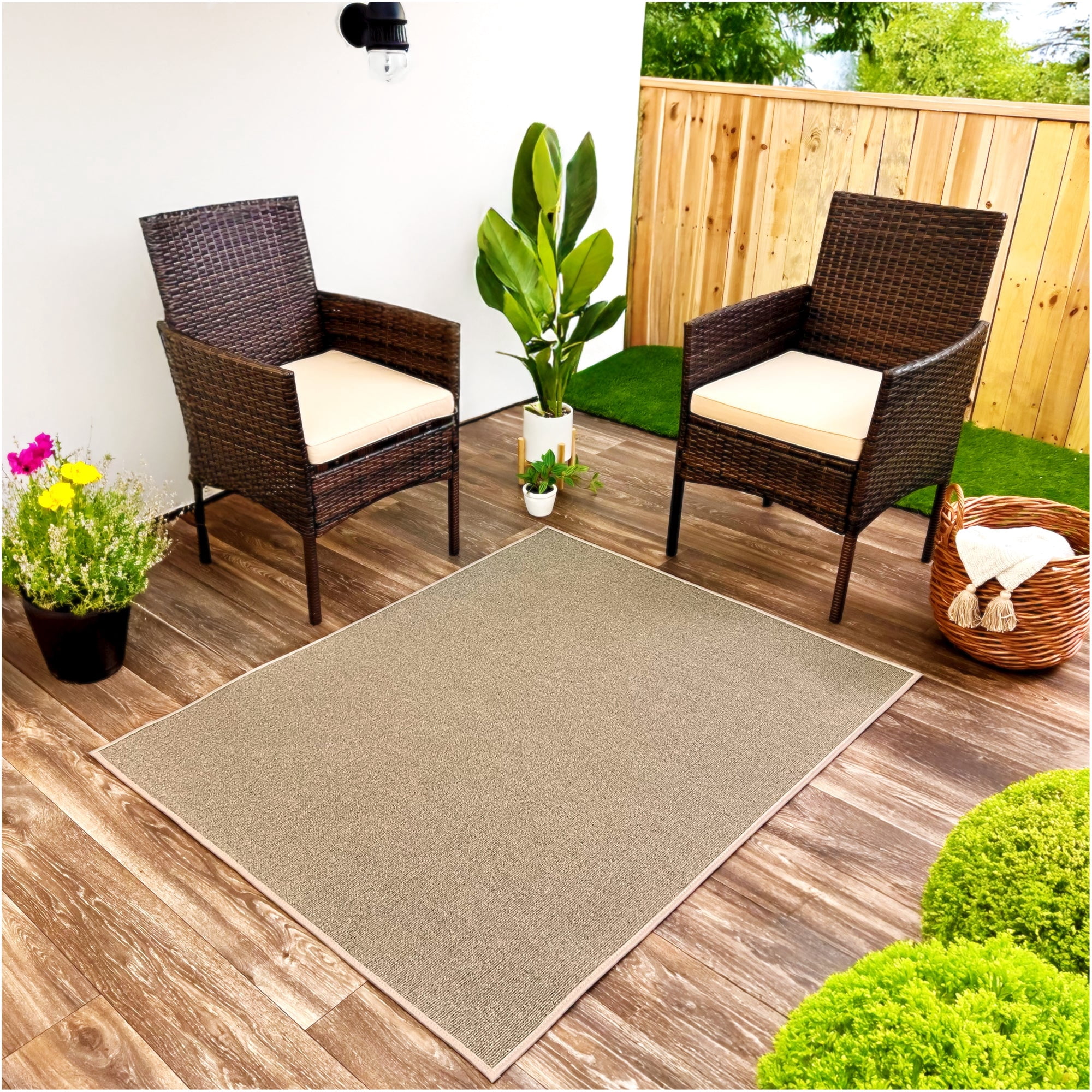 Koeckritz Rugs 6' x 12' Premium Ribbed Indoor/Outdoor Area Rug Quick Dry, Lightweight, Taupe