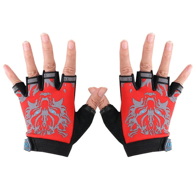Children Gloves Half Finger Kids Cycling Biking Riding Running Gloves Boy's Girl's Outdoor Sports Accessory -Size M (Red)