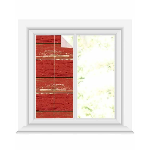 Window Privacy Film Red Wood Grain Stained Glass Window Film Decorative Sun Block Window Cover Farmhouse Vintage Wooden Rustic Planks Window Clings Static Adhesive Sticker for Bathroom 19.6"x39.3"