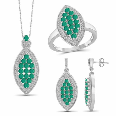 JewelersClub 4.00 Carat T.G.W. Emerald And White Diamond Accent Sterling Silver 3-Piece Marquise Jewelry Set