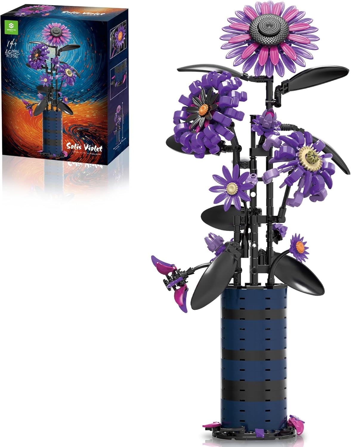 GZBrick Flower Bouquet Building Block Set with Vase Rose