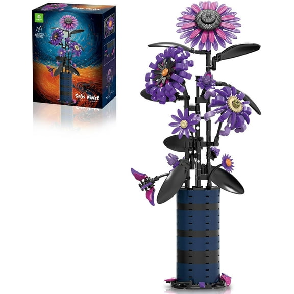 Remocguys Gothic Sunflower Bouquet Building Set with Vase Compatible with Lego Flowers for Adults Women 559Pcs