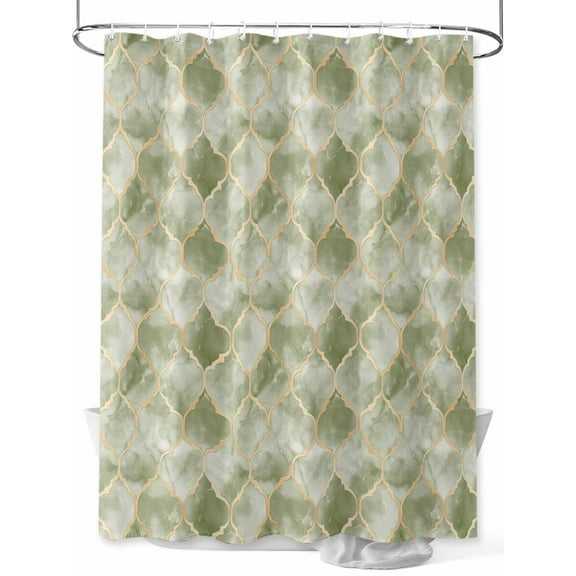 Sage Green Morocco Shower Curtain, Abstract Marble Solid Color Gold Waterproof Shower Curtain Set with 12 Hooks Lightweight Washable Fabric Shower Curtains for Bathroom 72x72 Inches