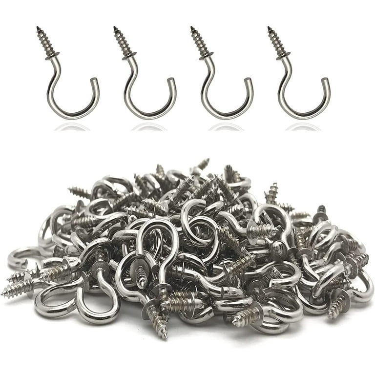 120 Pcs 1/2 Inch Screw-in Hooks Nickel Plated Metal Cup Hooks