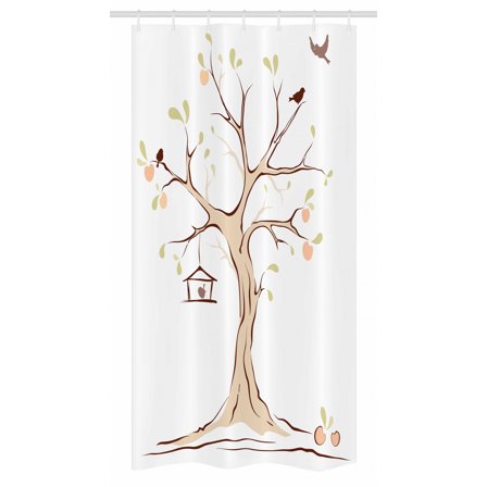 Tree of Life Stall Shower Curtain, Mature Apple Tree with Fying Birds and the Nest Fruit Family Nature Food Image, Fabric Bathroom Set with Hooks, 36W X 72L Inches Long, Multicolor, by Ambesonne