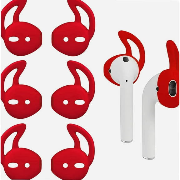 AirPods Ear Hooks, Secure-Fit Eargels Cover Tips, Silicone Wing Earbud Covers for Apple Headphones, Pair of 4 (Red)