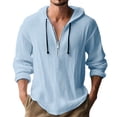 thumbnail image 2 of Half Zip Pullover Men 2026 Spring Fall Long Sleeve Lightweight Cotton Linen Hooded Shirt Mens Hoodie, 2 of 4