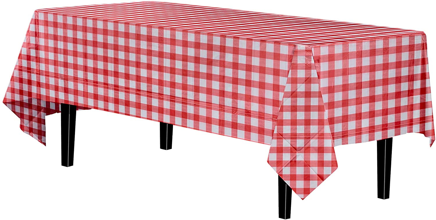 12 Pack FREE SHIPPING Red White Checked Gingham Plastic Tablecloth 54" X 108" 