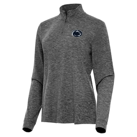 Women's Antigua  Heather Black Penn State Nittany Lions Mentor Long Sleeve Quarter-Zip Mock Polo