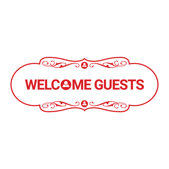 Designer Welcome Guests Sign (White/Red) - Large