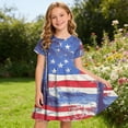 thumbnail image 5 of Girls' Patriotic Star Print A-Line Dress, Round Neck Short Sleeve 4th of July Casual Summer Dress for Kids Multicolor d 7 Years, 5 of 9