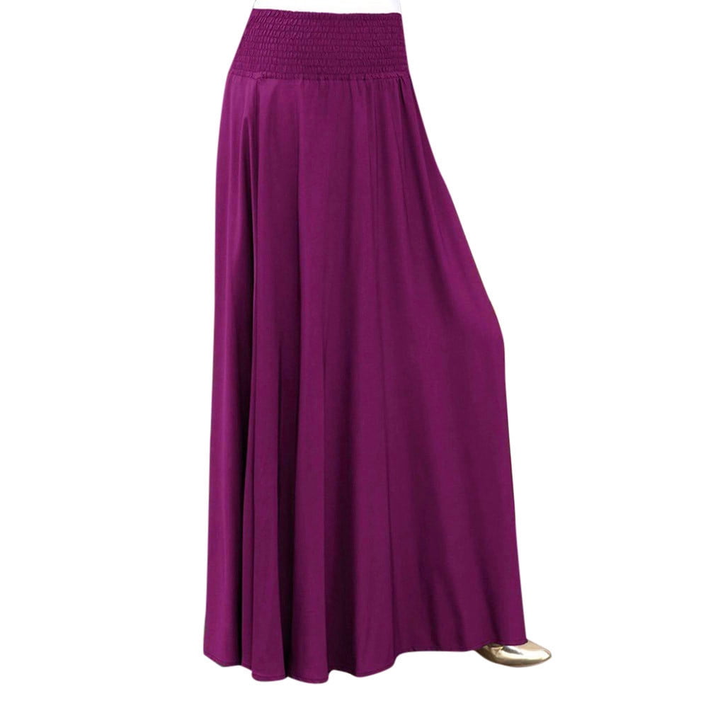 xiuh women high waist boho maxi skirt solid color elastic waist long