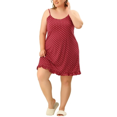 

Unique Bargains Women s Plus Pajamas Adjustable Strap Polka Dots Ruffle Nightgown