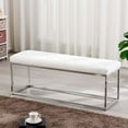 thumbnail image 4 of Heavenly Collection White Faux Leather Upholstered Bench with Chrome Metal Base – Modern Accent Bench for Entryway, Bedroom, or Living Room, 4 of 7