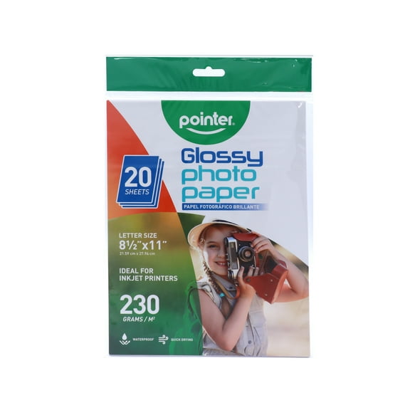 Pointer Acid-Free Glossy Photo Paper for Inkjet Printers, 8.5 x 11 in, 20 Sheets