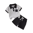 thumbnail image 2 of hengsof Boys Stripe Cotton 2 Piece Set for 12 Months to 5 Years Short Sleeve Collared Shirt and Pocket Shorts Outfit Daily Casual Set, 2 of 8