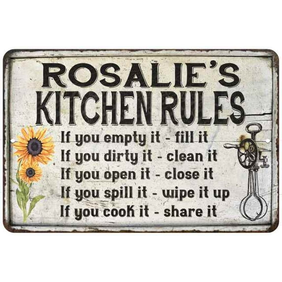 Rosalie's Kitchen Rules Chic Sign Vintage Decor 16 x 24 Matte Finish Metal 116240032398