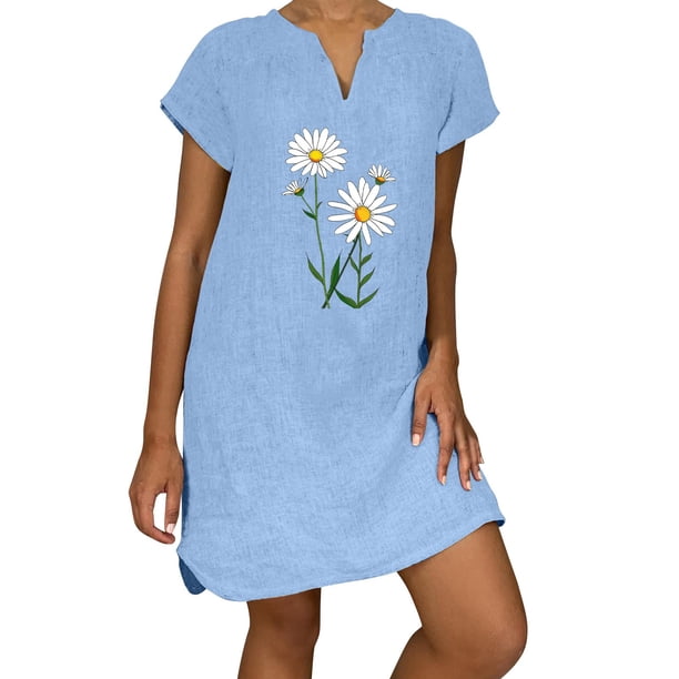 Sexy Vestidos Cortos de Verano para las Mujeres 2025 Moda Suelta de Ocio Vestido de Manga Corta con Cuello en V, Vestido Casual de Rodilla