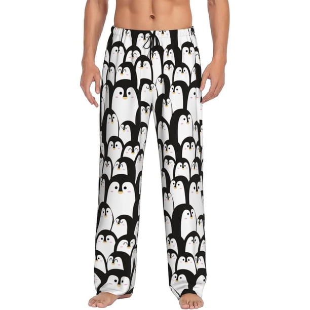 Fotbe Cartoon Penguin Pantalones de Pijama para Hombre, Pantalones de Dormir, Pantalones de Casa con Cintura Ajustable y Bolsillos-3X-Large