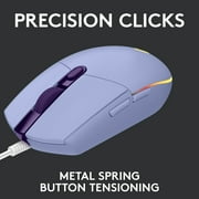 Logitech G203 Wired Gaming Mouse, 8,000 DPI, Rainbow Optical Effect LIGHTSYNC RGB, 6 Programmable Buttons, Lilac