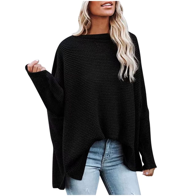 tarylea Knitted Tops for Women off Shoulder Solid Color Tops Long Sleeve Loose Oversized Pullover Fall Casual Wear