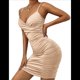 thumbnail image 2 of Vestidos de Cóctel para Mujer, Ajustados, con Escote en V, Tirantes Finos, Fruncidos, para Fiesta de Noche y Club Nocturno (2025) Albaricoque S, 2 of 10