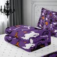 thumbnail image 5 of Erosebridal Gothic Skeleton Ghost Zipper Queen Comforter Set with Fitted Sheet and 2 Pillowcases,Halloween Black Cats Zipper Bedding Set,Purple,Reversible, 5 of 7