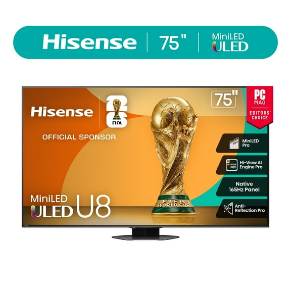 Hisense 75" Class U8 Series Mini-LED ULED 4K UHD Google Smart TV (75U8QG, 2025 Model) - QLED, Native 165Hz, Game Mode Ultra 288 VRR, Dolby Vision IQ, Dolby Atmos, Up to 5000 Nits, IMAX Enhanced