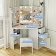 thumbnail image 3 of Corner Vanity Table Set with Lighted Mirror, Makeup Dressing Table with Storage Cabinet and Cushioned Stool, White, 3 of 10