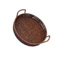thumbnail image 1 of Kearding Bandeja tejida hecha a mano, bandejas de almacenamiento redondas con asa, de fruta ligero, cesta de almacenamiento de cocina Decoración del hogar Goma de flor negra 25 cm * 4.5 cm, 1 of 6