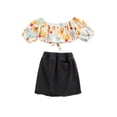 thumbnail image 2 of Sylvamorning Kids Flower Print Neck Short Sleeve Tops+Solid Color Denim Skirt, 2 of 7
