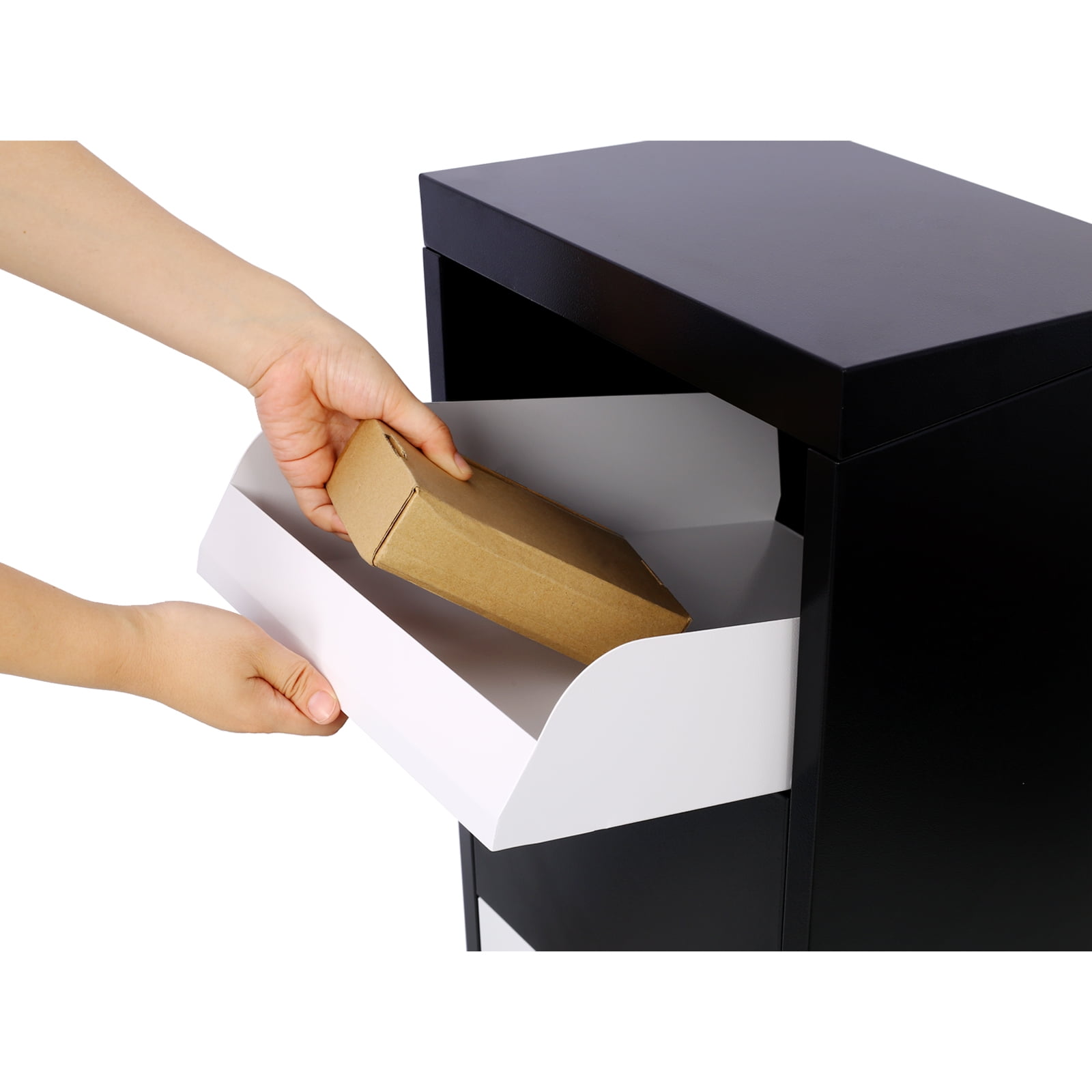 Steel Package Delivery Box With Code Lock Extra Large Heavy Duty Contrast Color Express Mail Parcel Drop Box (14.0"×11.3"×42.0")