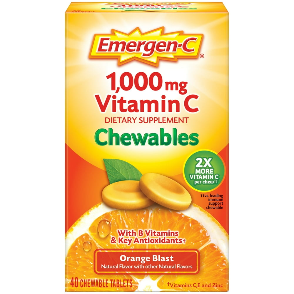 EmergenC Vitamin C Dietary Supplement Chewables, Orange Blast, 40 Ct