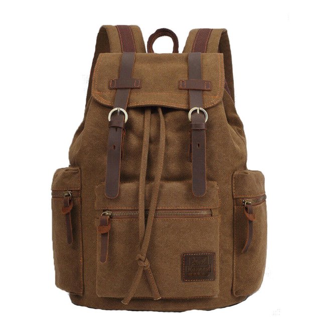 Mochila KAUKKO Informal Vintage Lona y Cuero 1 Caqui FP702-Caqui