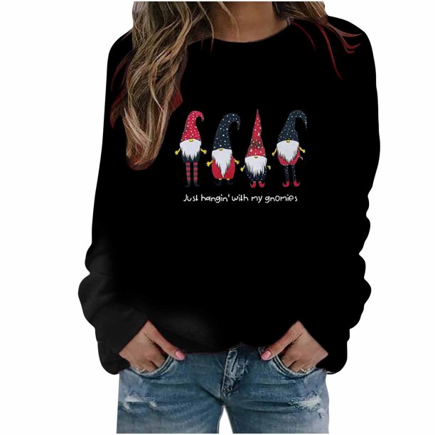 Tops de mujer Suéter de cuello redondo con estampado navideño Blusa suelta Sudadera sin capucha Pompotops FGAJ19891