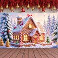 thumbnail image 6 of Gingerbread House Design Christmas Banner Snowy Winter Xmas Backdrop Festive Ornaments Candy Cane Accents Holiday Background for Christmas Party Winter Celebration Indoor Display, 6 of 9